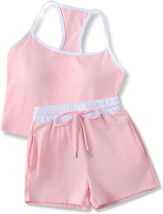 Size 7-14Y Girls Clothes 2 Piece Outfits Striped Tank Top Drawstring Shorts Teen Girls Summer Clo... | Amazon (US)