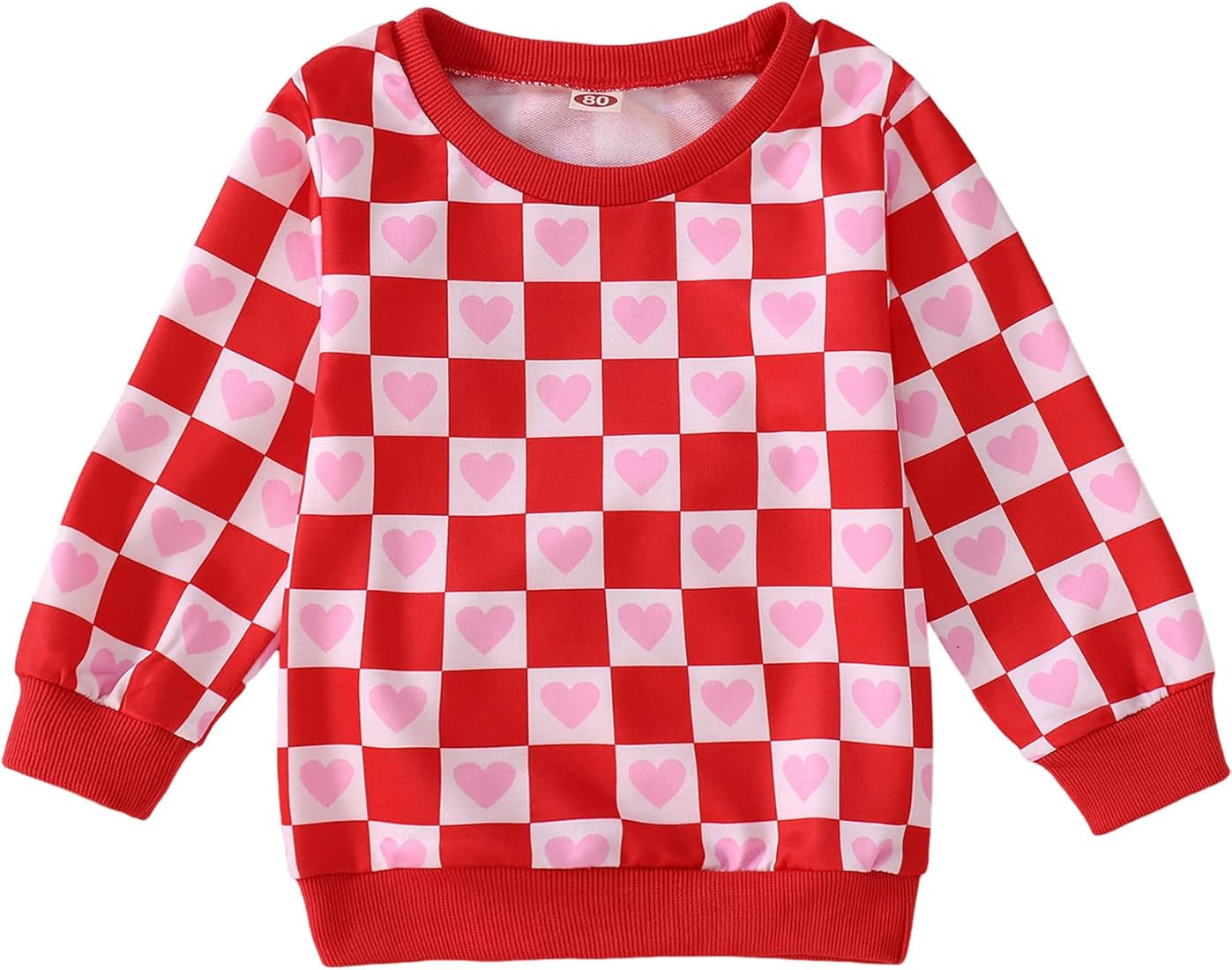 BOUTIKOME Toddler Baby Girl Valentines Day Sweatshirts Heart Shirts Plaid Long Sleeve Crewneck Pu... | Amazon (US)