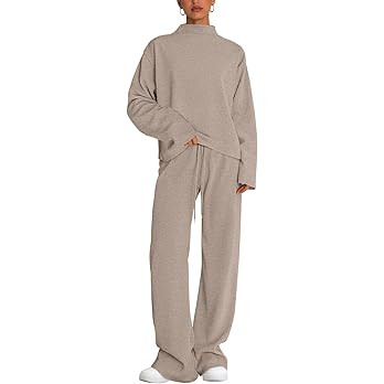 PRETTYGARDEN Two Piece Sets for Women Fall Sweatsuit Long Sleeve Knit Mock Neck Tops Wide Leg Pan... | Amazon (US)
