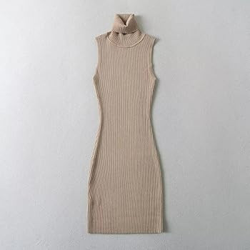 efvandoloe Summer Turtleneck Sleeveless Tank Dress Women Knitted Stretchable Slim Mini Dresses | Amazon (US)
