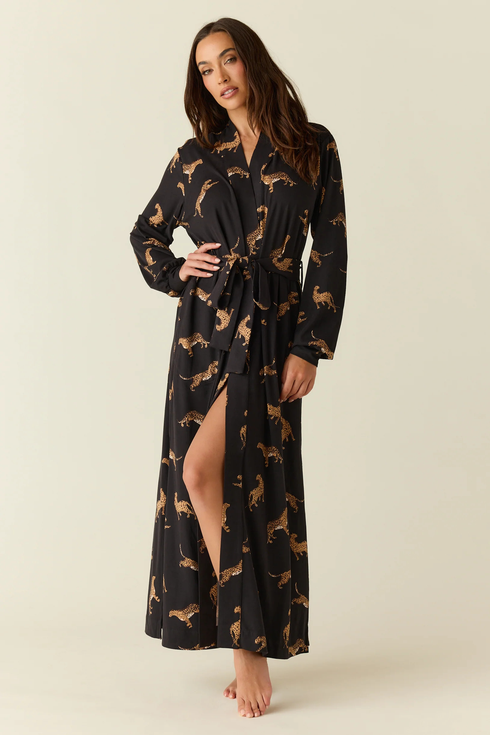 Skyler Cloud Jersey Banded Long Robe in Panthera | MASONgrey
