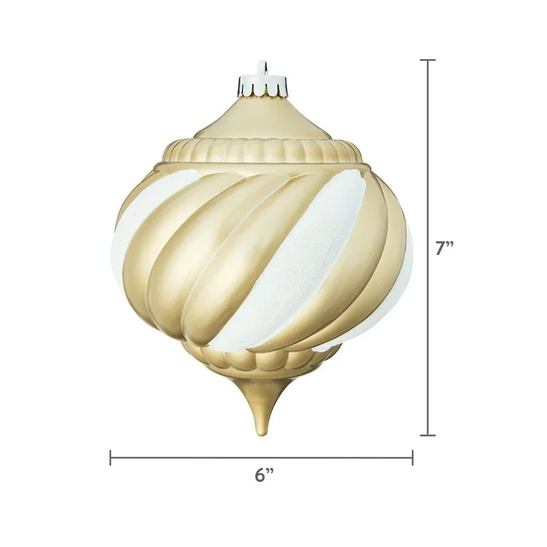 Matte Gold with White Glitter Swirl Jumbo Shatterproof Onion-Shaped Christmas Ornament, Holiday T... | Walmart (US)