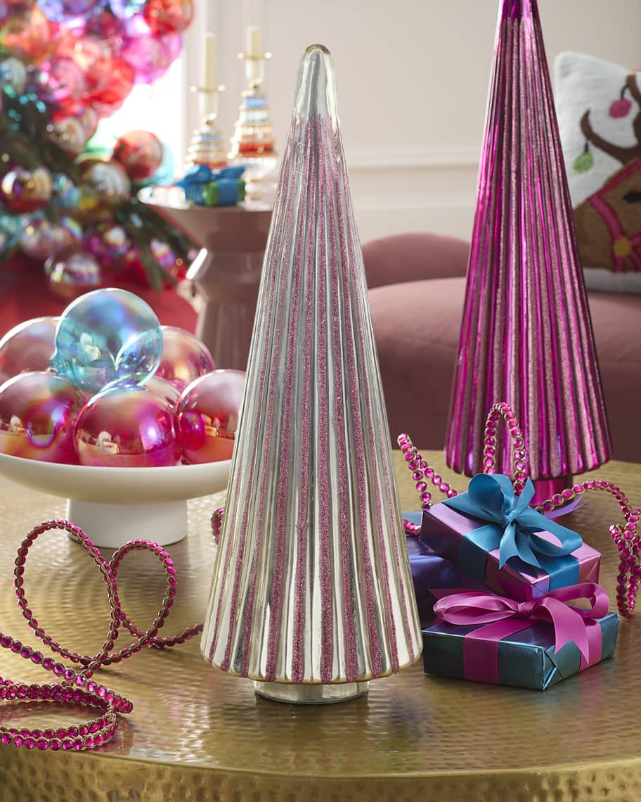 Neiman Marcus Shiny Silver Glass Tree with Pink Glitter | Neiman Marcus