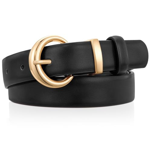 TRIWORKS Women Belt for Jeans Pants Dresses Fashion Ladies Faux Leather Waist belt with Gold Buckle,Black | Amazon (US)