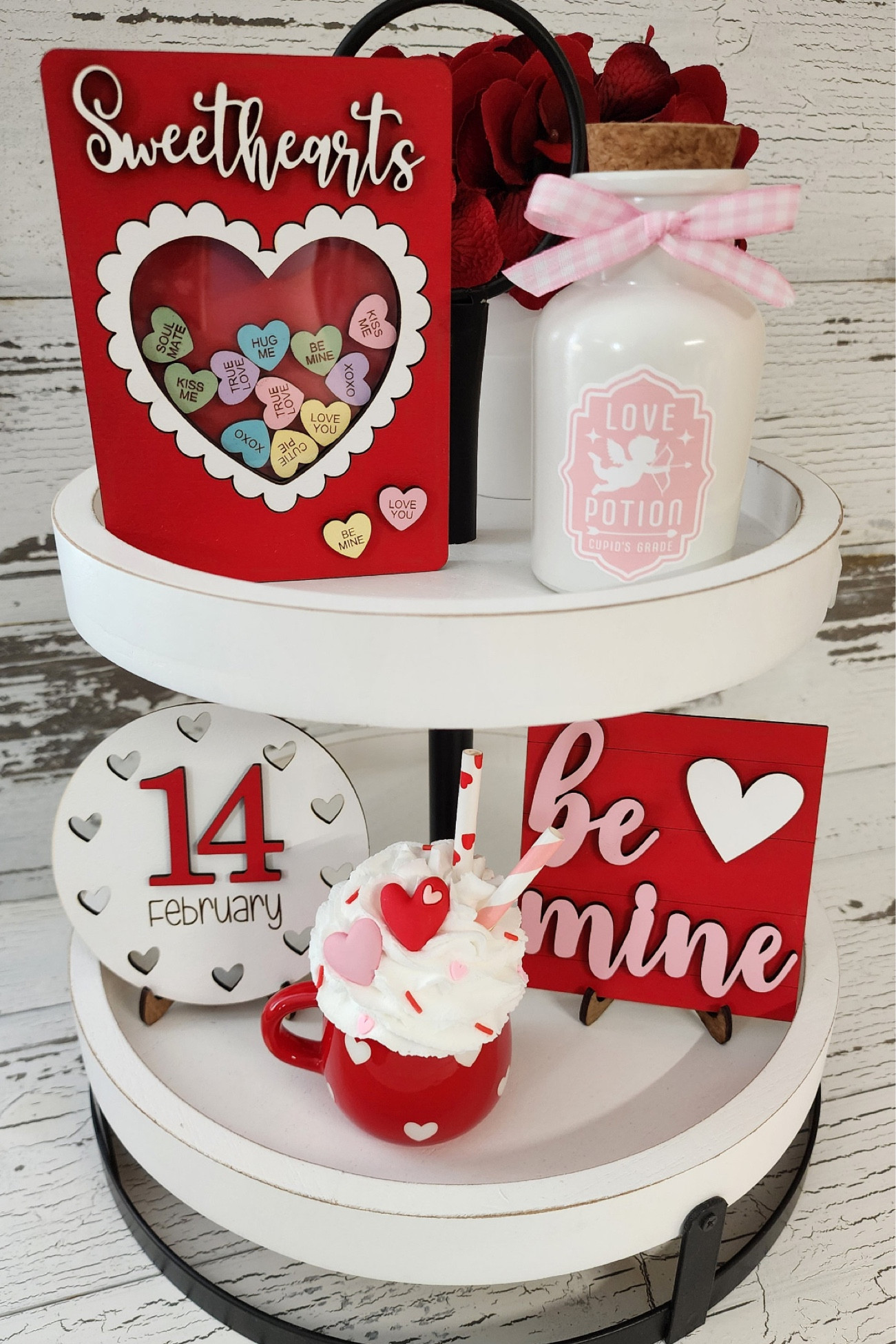Valentines Day Tiered Tray Decor, Tiered Tray Bundle, Red & Pink Decor, Valentine Mini Signs, Valentine Home Decor, XOXO, Cupid Decor, Kiss #LTKHoliday