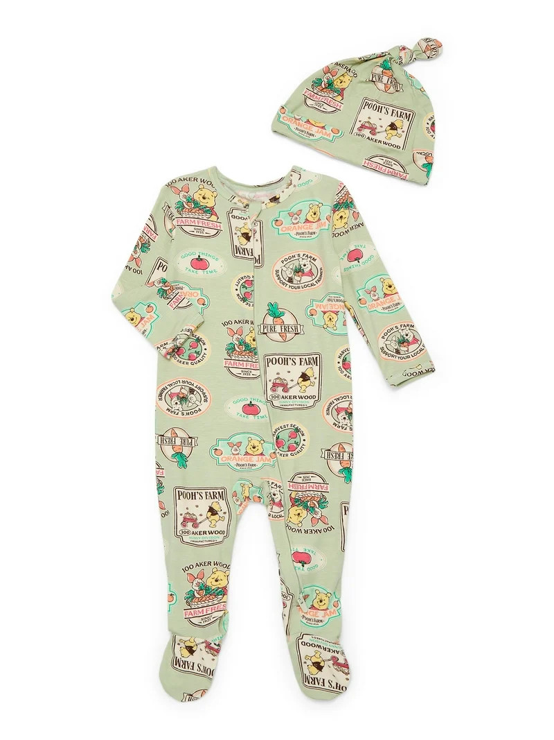 Winnie the Pooh Baby Boys or Girls Viscose Sleep Footed One-Piece with Hat Set, 2-Piece, Sizes 0M... | Walmart (US)