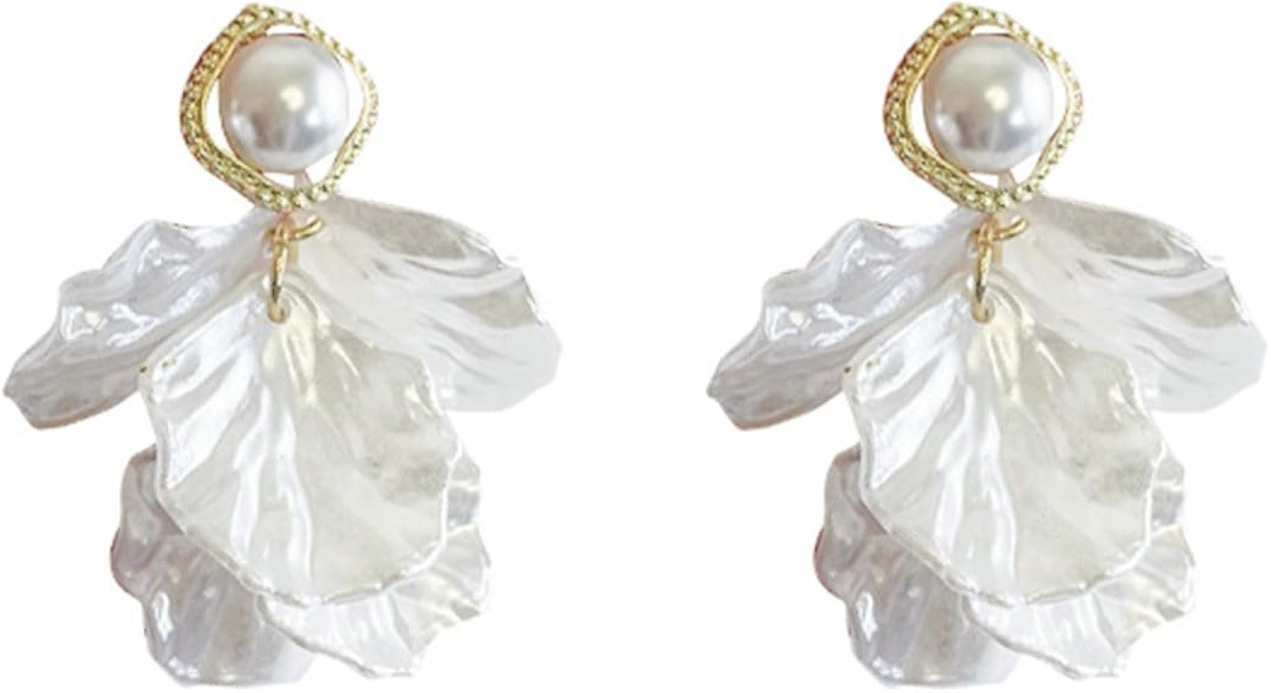 Seashell Pearl Stud Earrings for Women Ocean Sea Theme Sweet Double Layer Acrylic Shell Lightweig... | Amazon (US)