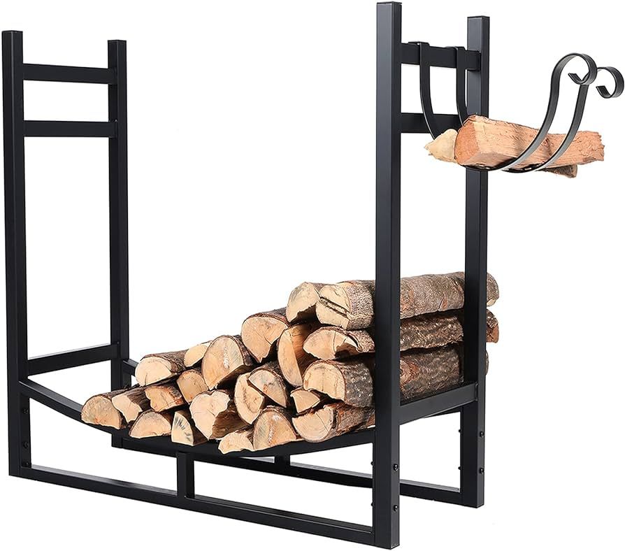 PHI VILLA Heavy Duty Firewood Racks Indoor/Outdoor Log Rack with Kindling Holder, 30 Inches Tall,... | Amazon (US)