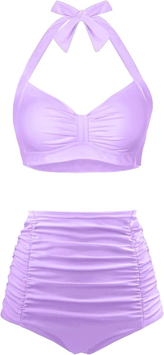 Holipick High Waisted Bikini Set for Women Two Piece Tummy Control Vintage Swimsuit Retro Halter ... | Amazon (US)