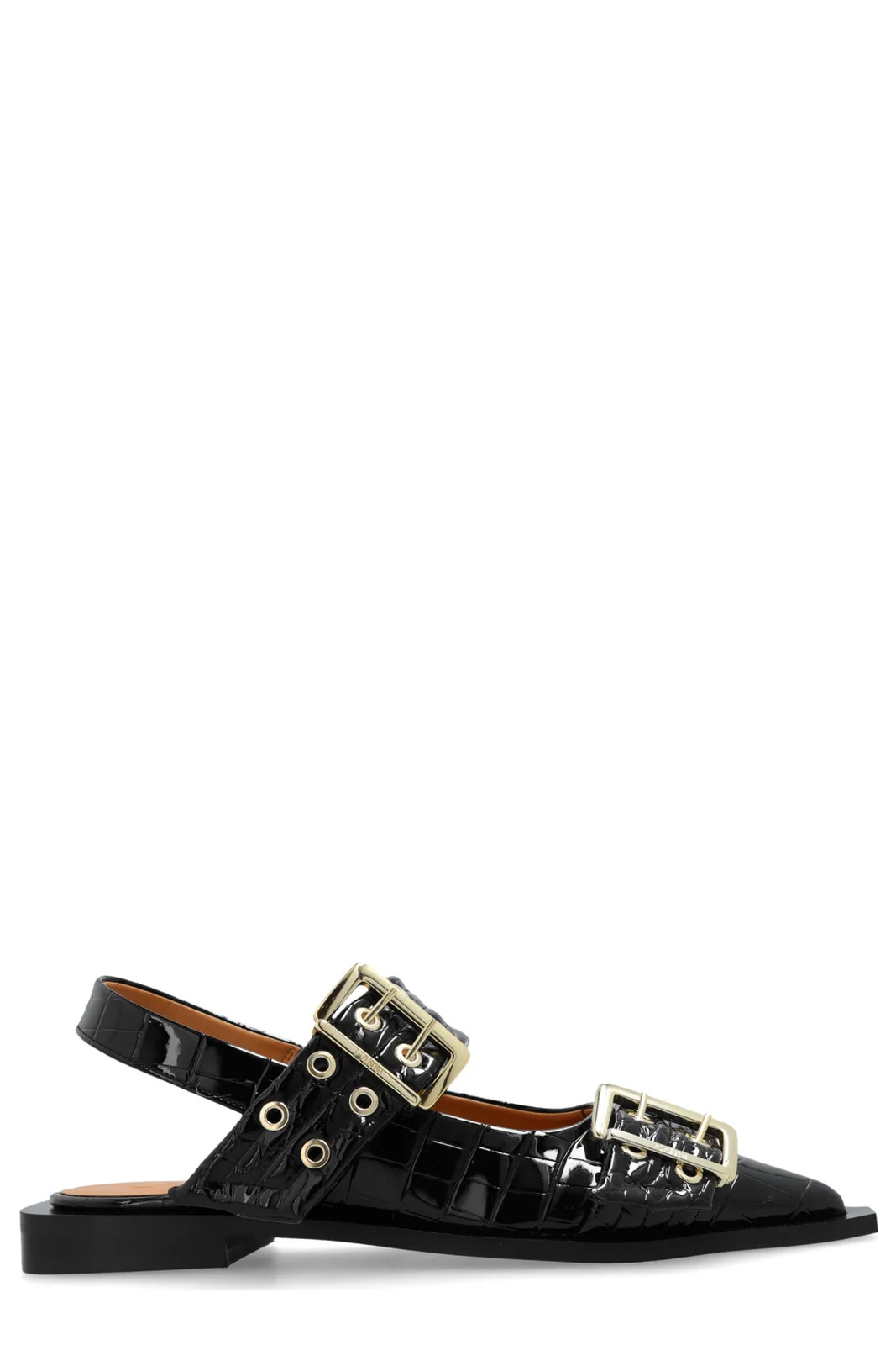 Ganni Embossed Patent Feminine Buckle Ballerinas | Cettire Global