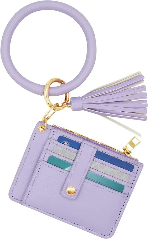 Wristlet Bracelet Keychain Wallet Key Ring Pocket Credit Card Holder Purse Tassel Keychain Bangle... | Amazon (US)