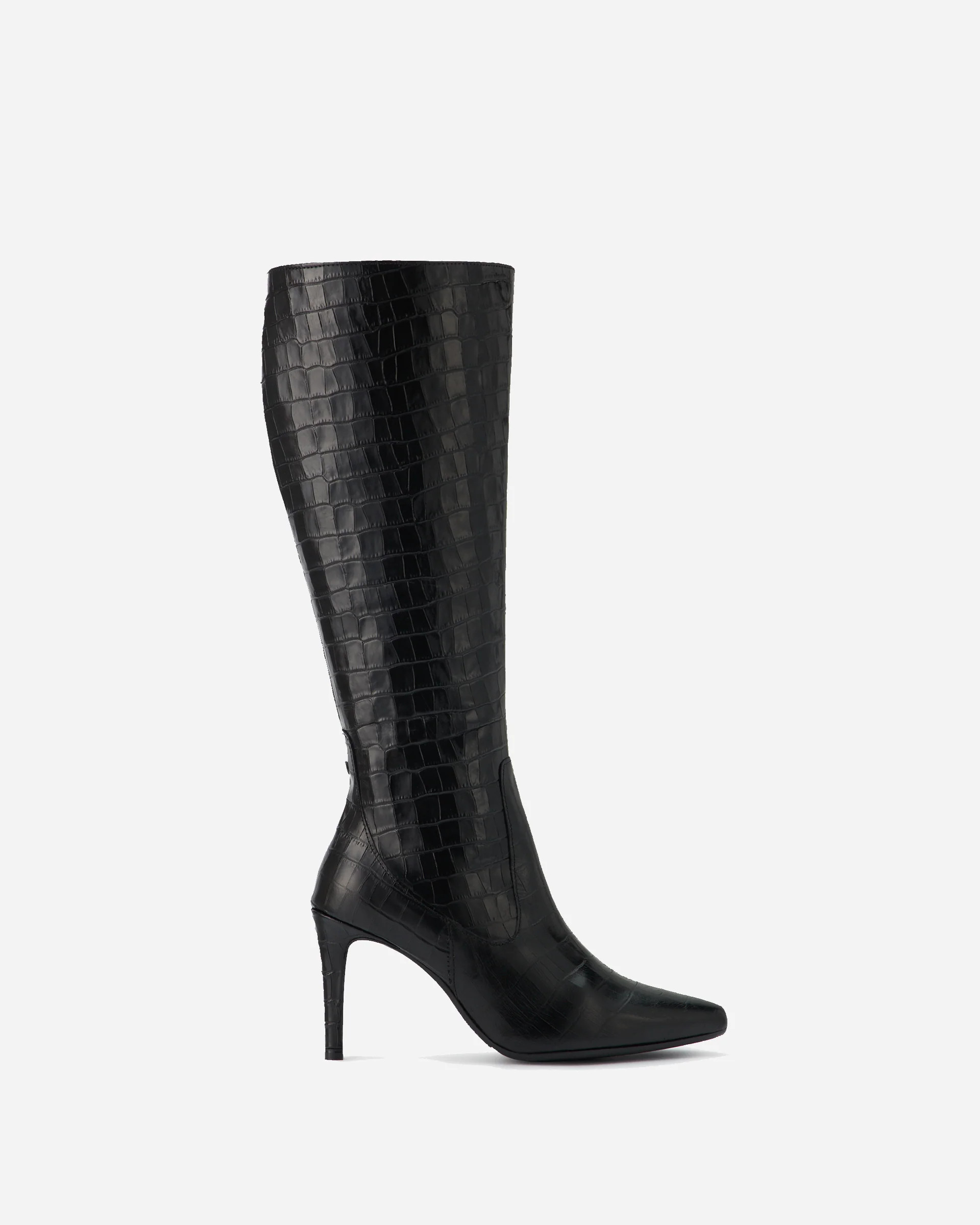 Freya Knee High Boots in Black Croc | DuoBoots