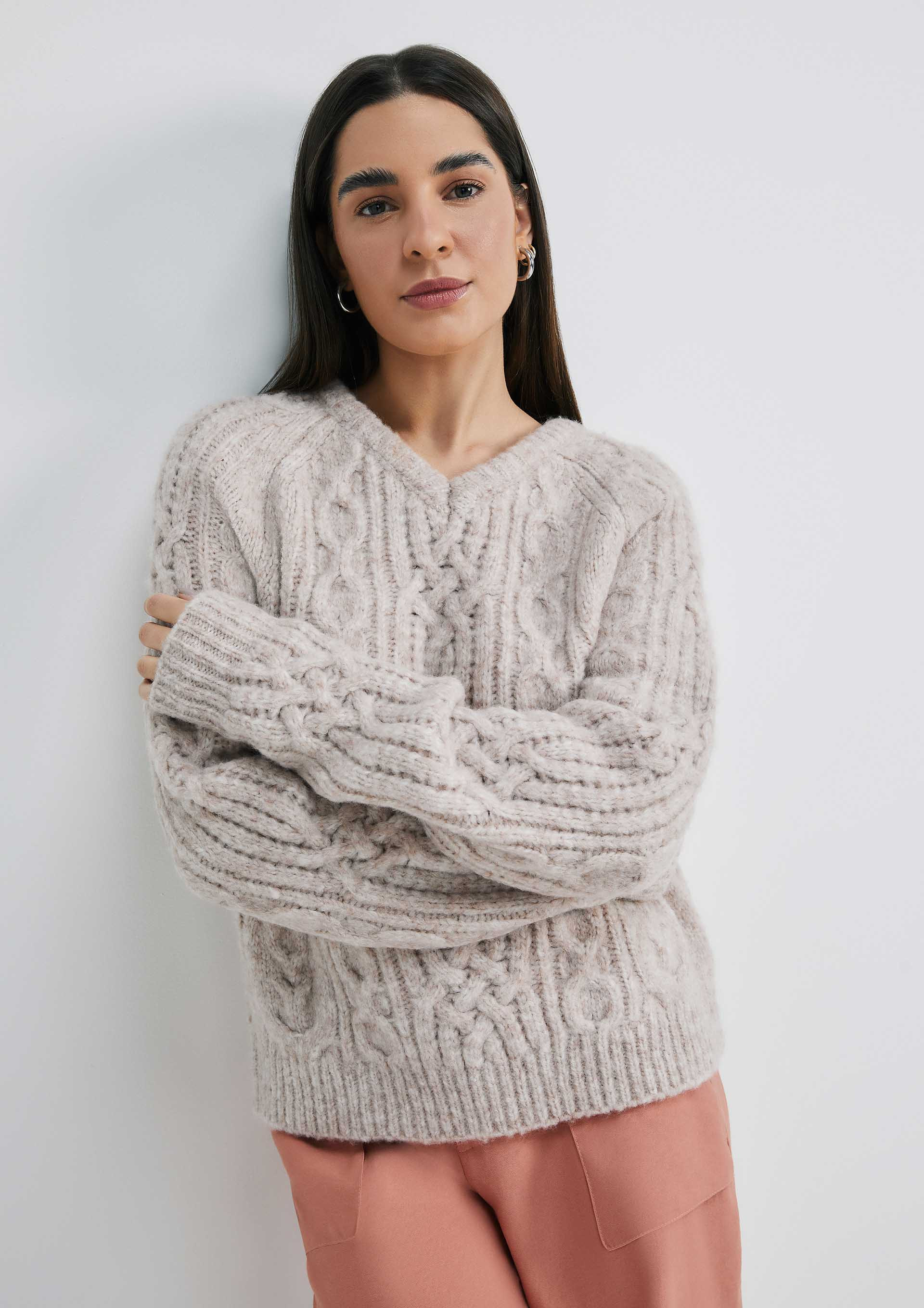 Blusão Feminino Decote V Em Tricô Texturizado - Bege | Hering (BR)