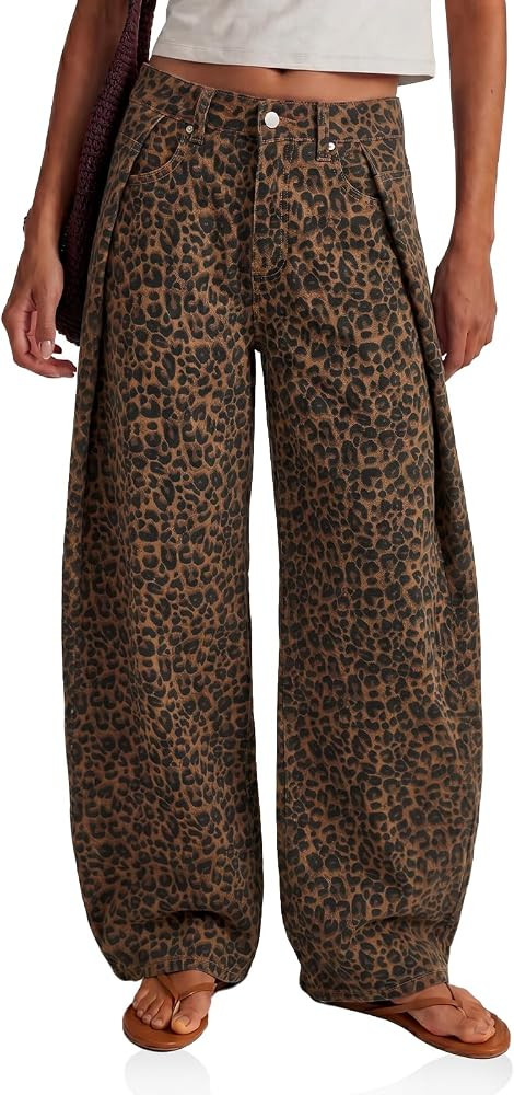 Flowyair Womens Baggy Pleated Jeans High Waisted Wide Leg Y2K Denim Pants | Amazon (US)
