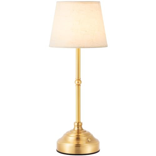 keysays Cordless Table Lamp, Rechargeable Desk Lamp with Fabric Shade, 5400mAH Battery Operated 3 Color Stepless Dimming, Portable Touch Bedside Lamp Home Decor for Dining, Counter (Brushed Gold) | Amazon (US)