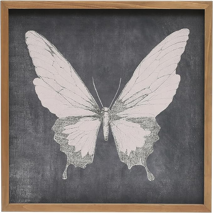 Creative Co-Op 15.75 Inches Square Wood Framed Décor with Butterfly, Multicolor Wall Art, Gray | Amazon (US)