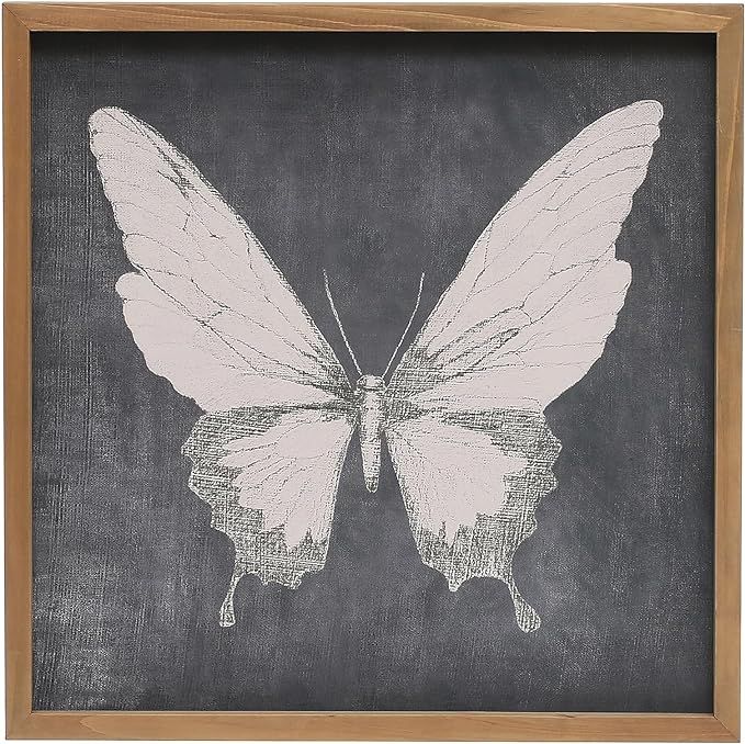 Creative Co-Op 15.75 Inches Square Wood Framed Décor with Butterfly, Multicolor Wall Art, Gray | Amazon (US)