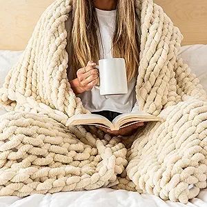 SAMIAH LUXE Beige White Chunky Knit Blanket Throw 50x60; Knitted Throw Blankets for Boho Decor,La... | Amazon (US)