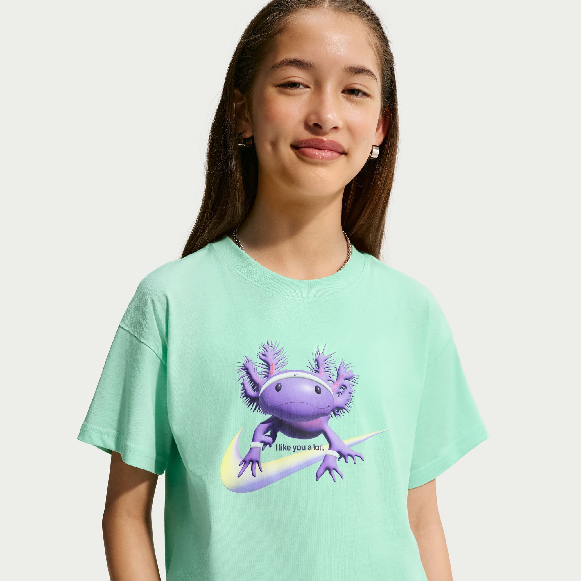Nike Girls' Sportswear Axolotl Boxy Graphic Tee, XS, Arctic Green | DICK'S Sporting Goods