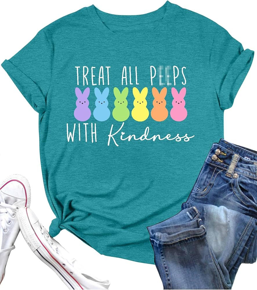 LAZYCHILD Women Easter Teacher Shirts: Funny Teacher Treat with Kindness T-Shirt Bunny Rabbit Tee... | Amazon (US)