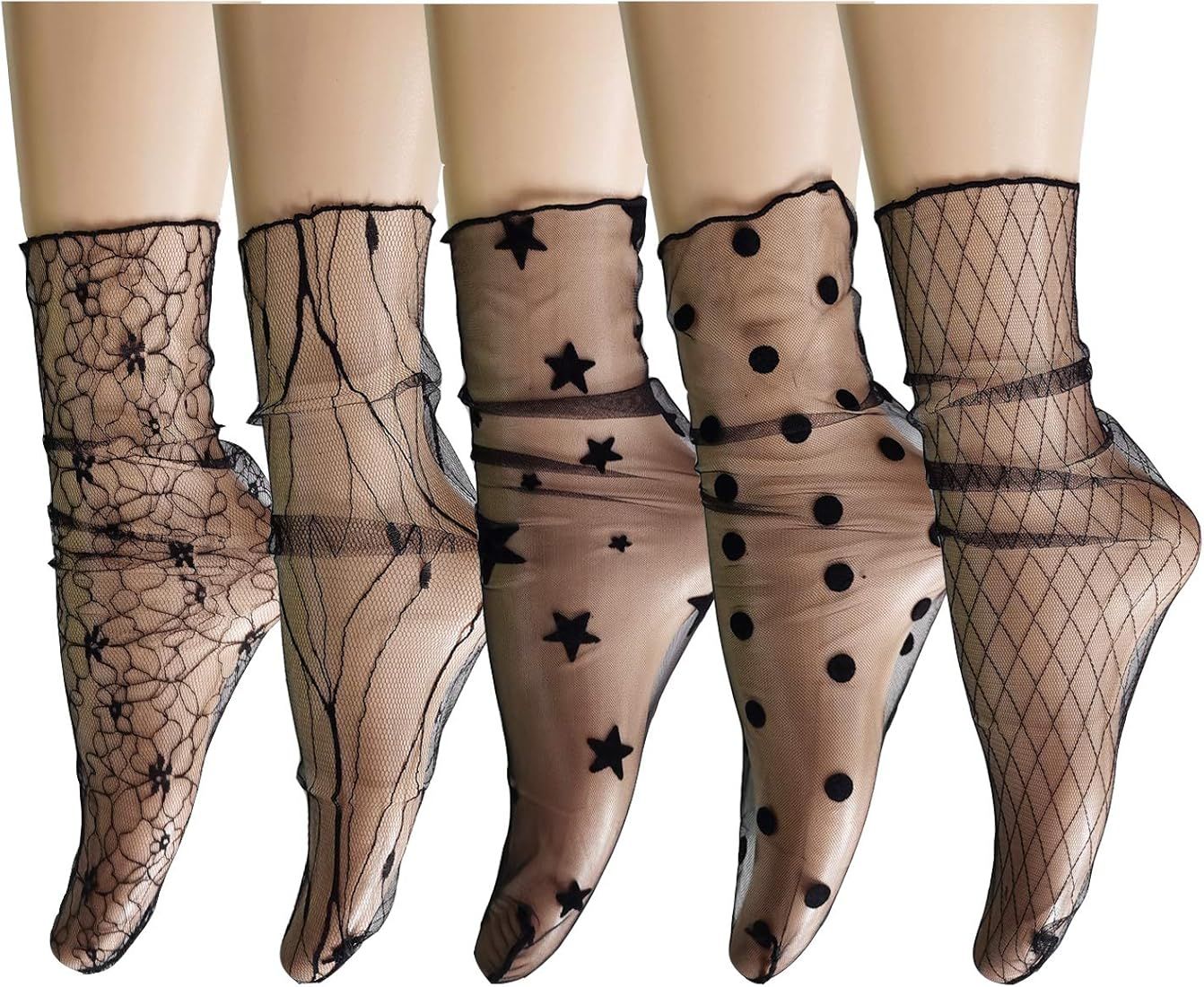 Benefeet Sox Women Sheer Lace Socks Fashion Girls Tulle Slouch Mesh Socks Loose Clear Socks Chris... | Amazon (US)