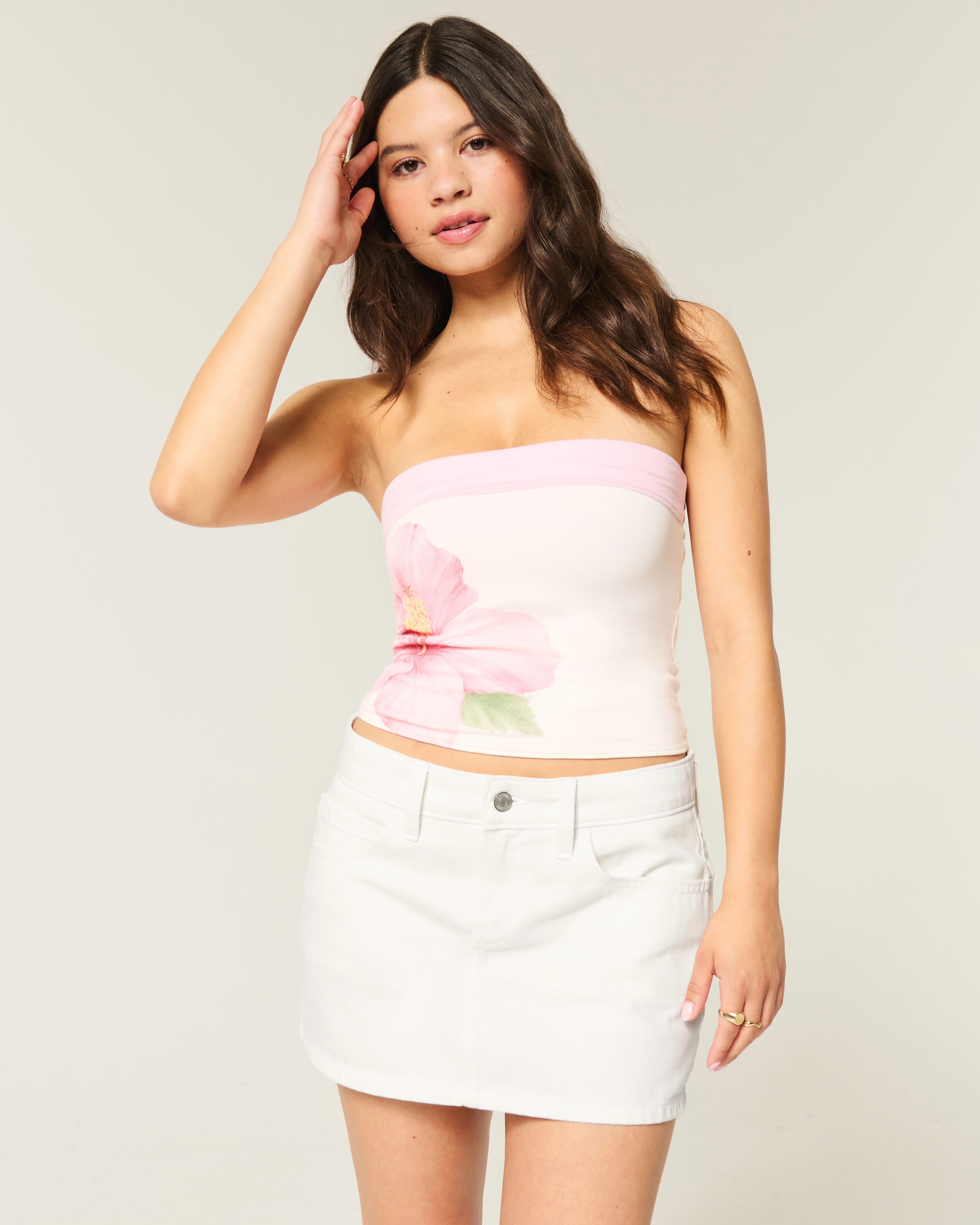 Low-Rise White Denim Mini Skort | Hollister (US)