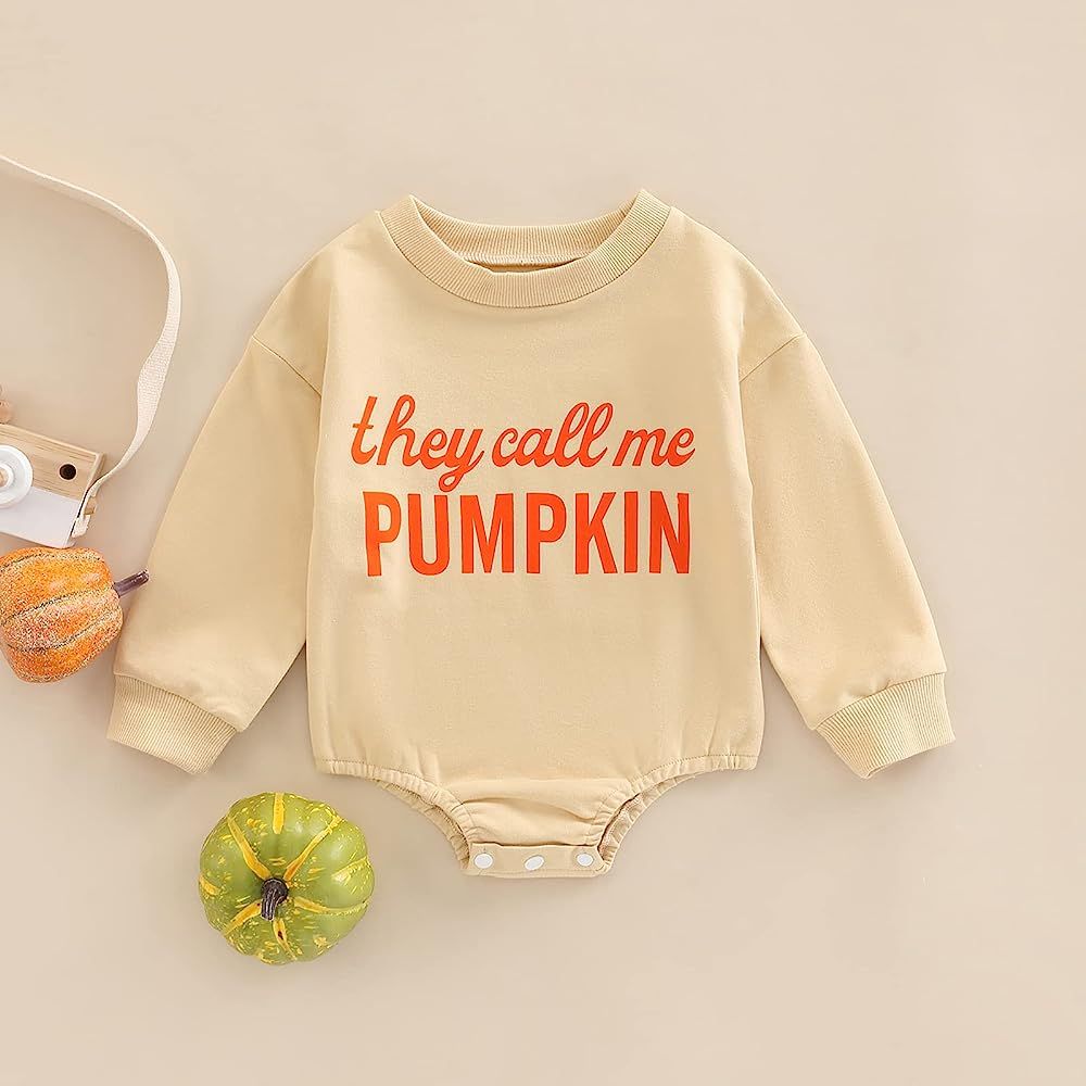 Amazon.com: Newborn Baby Girl Boy Halloween Outfits Long Sleeve Pumpkin Romper Sweatshirt Oversiz... | Amazon (US)
