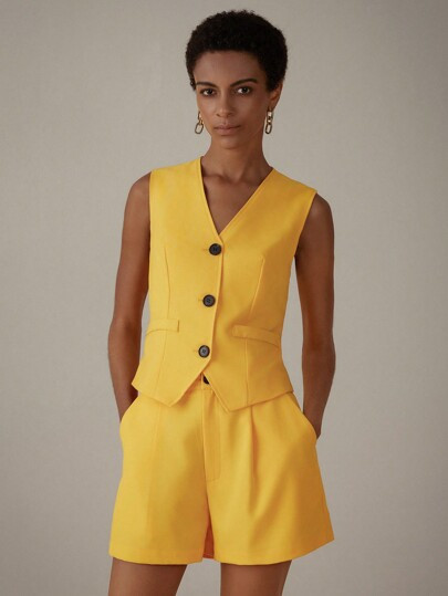 SHEIN BIZwear Fashionable High-End Commuting Solid Color Contrast Color Single-Breasted Vest And ... | SHEIN