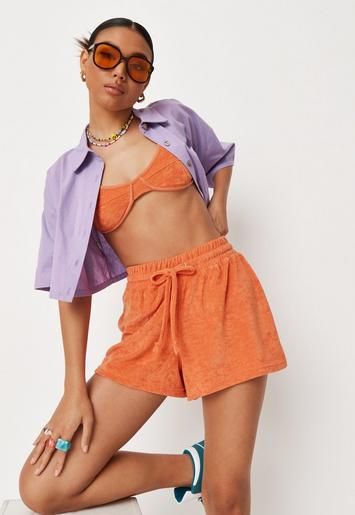 Orange Towelling Flare Jersey Shorts | Missguided (US & CA)