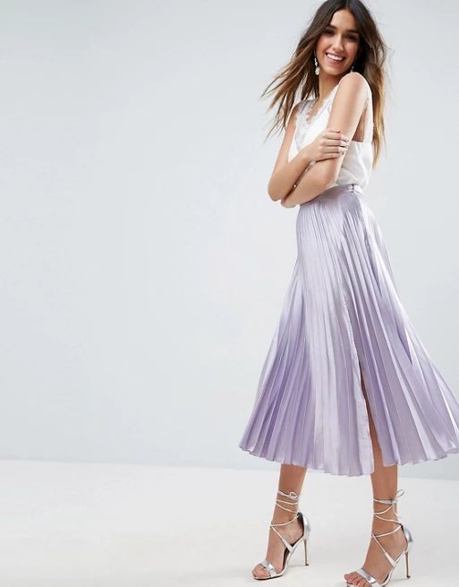 ASOS Satin Pleated Midi Skirt with Splice | ASOS US