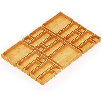 21-Piece Bamboo Drawer Organizer Set – Multi-Use Divider Bins for Kitchen, Bathroom, Office, and Makeup Storage, Natural | Target