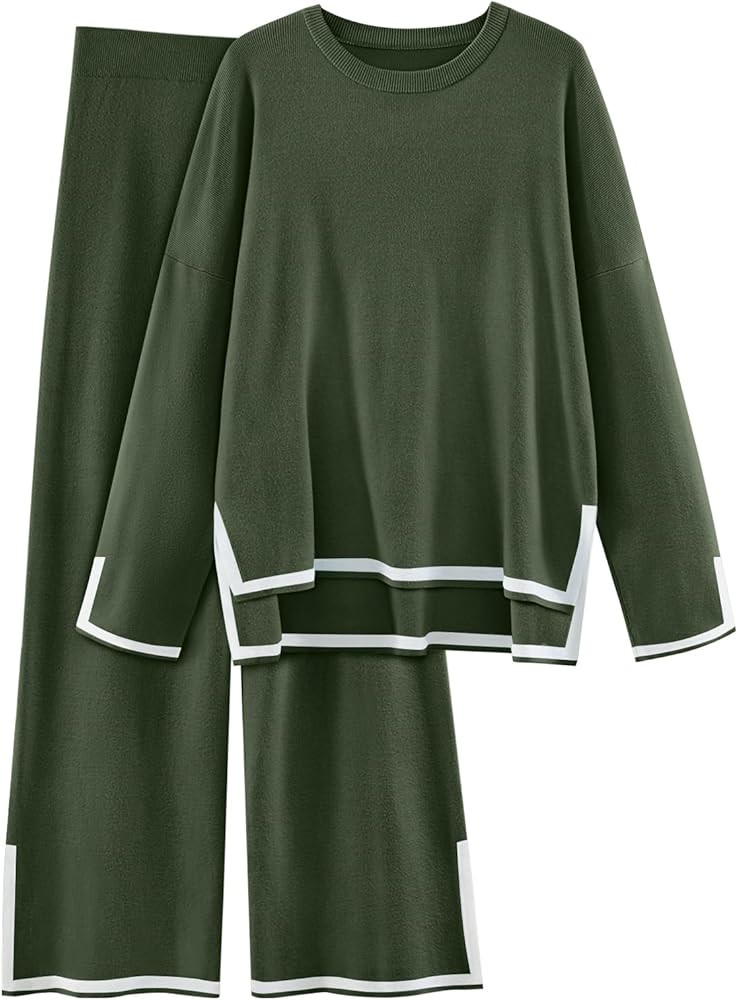 LILLUSORY 2 Piece Outfits for Women Fall Long Sleeve Sweater Set Top Sweat Suits 2023 Knit Pullov... | Amazon (US)