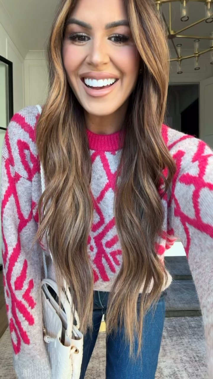 obsessed with this sweater 🩷  use code joy50 for 50% off one item or Hollie35 35% off Sitewide at vici! 

sizing: wearing a 26 in jeans + small sweater! 

 #LTKHoliday #LTKootd #LTKSaleAlert