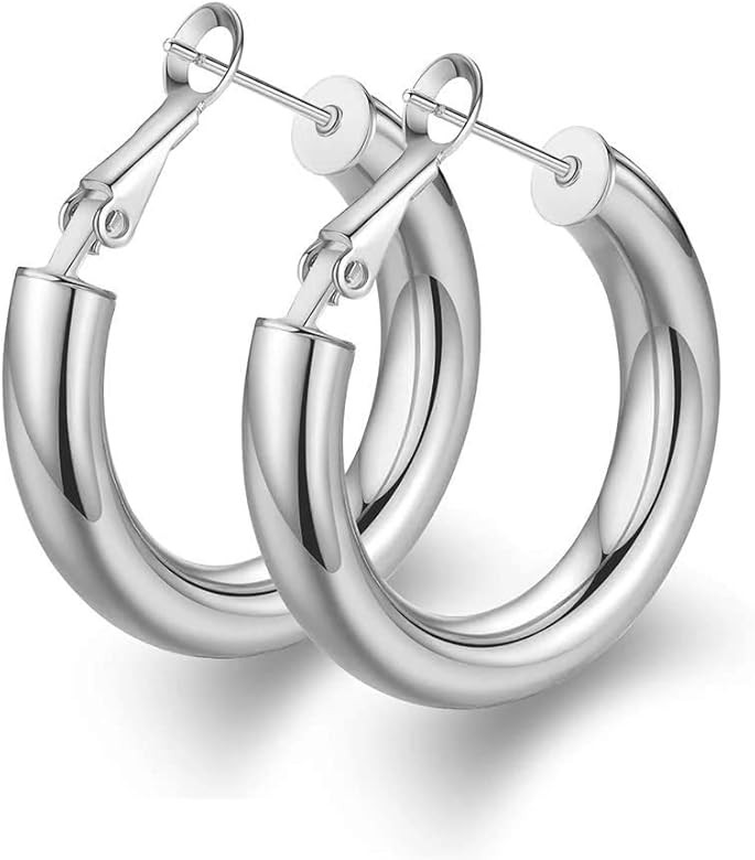Thick Hoop Earrings 14K Gold Plated Gold Hoops for Women | Amazon (US)