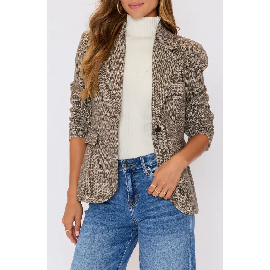 VICI Collection Elodie Plaid One-Button Blazer in Dark Brown Herringbone at Nordstrom, Size X-Small | Nordstrom