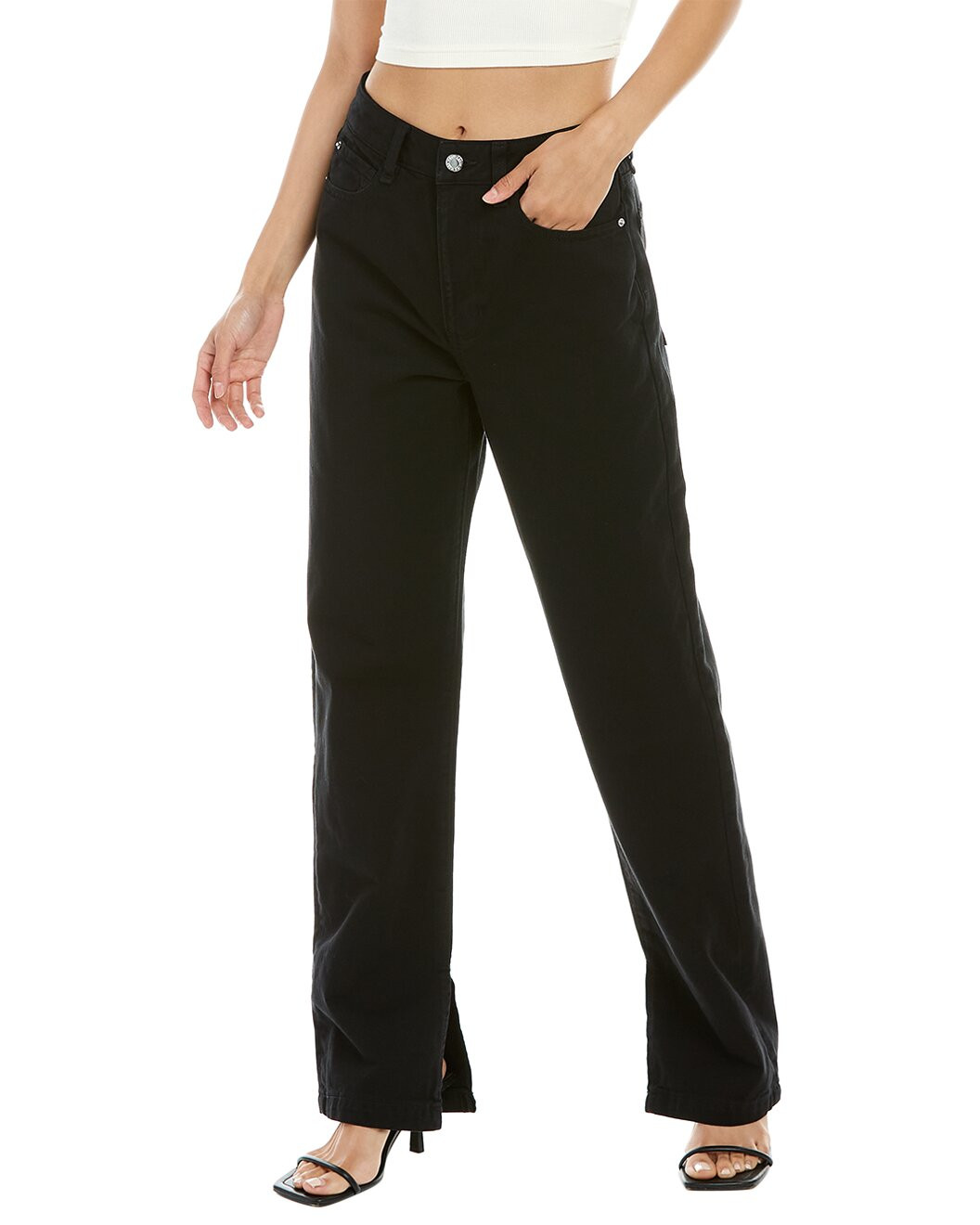 Mom Slit Black Straight Jean | Gilt