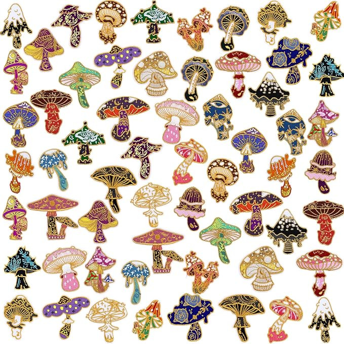 60 Pcs Mushroom Iron on Patches Mini Embroidered Sew on Applique Patches for Clothes DIY Decorati... | Amazon (US)