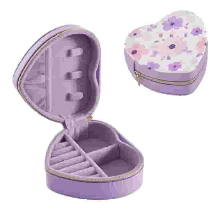 Purple Travel Jewelry Box, Heart-Shaped PU Leather Organizer, Portable Storage Case for Rings, Ea... | Walmart (US)
