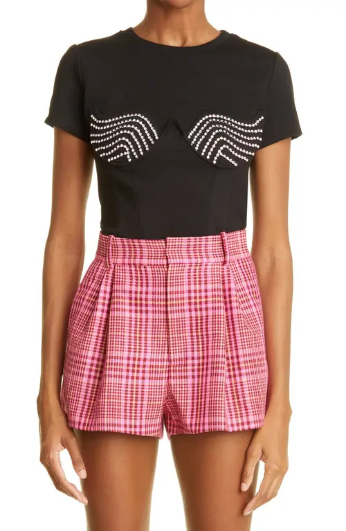 Area Crystal Cup Crop T-Shirt in Black at Nordstrom, Size X-Small | Nordstrom