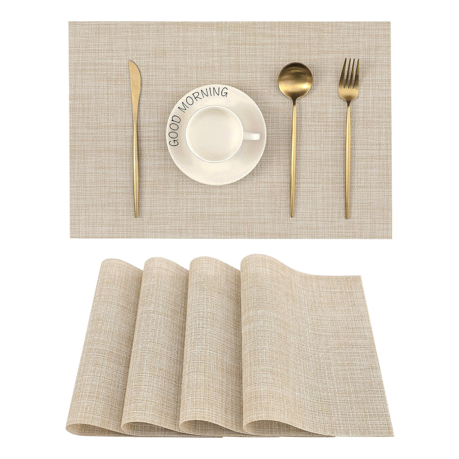 Leetaltree Beige Placemats Set of 4 - Heat Resistant Non-Slip Place mats for Dining Table, Washab... | Amazon (US)