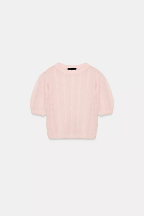 WOOL BLEND CABLE-KNIT SHORT SLEEVE SWEATER | Zara US