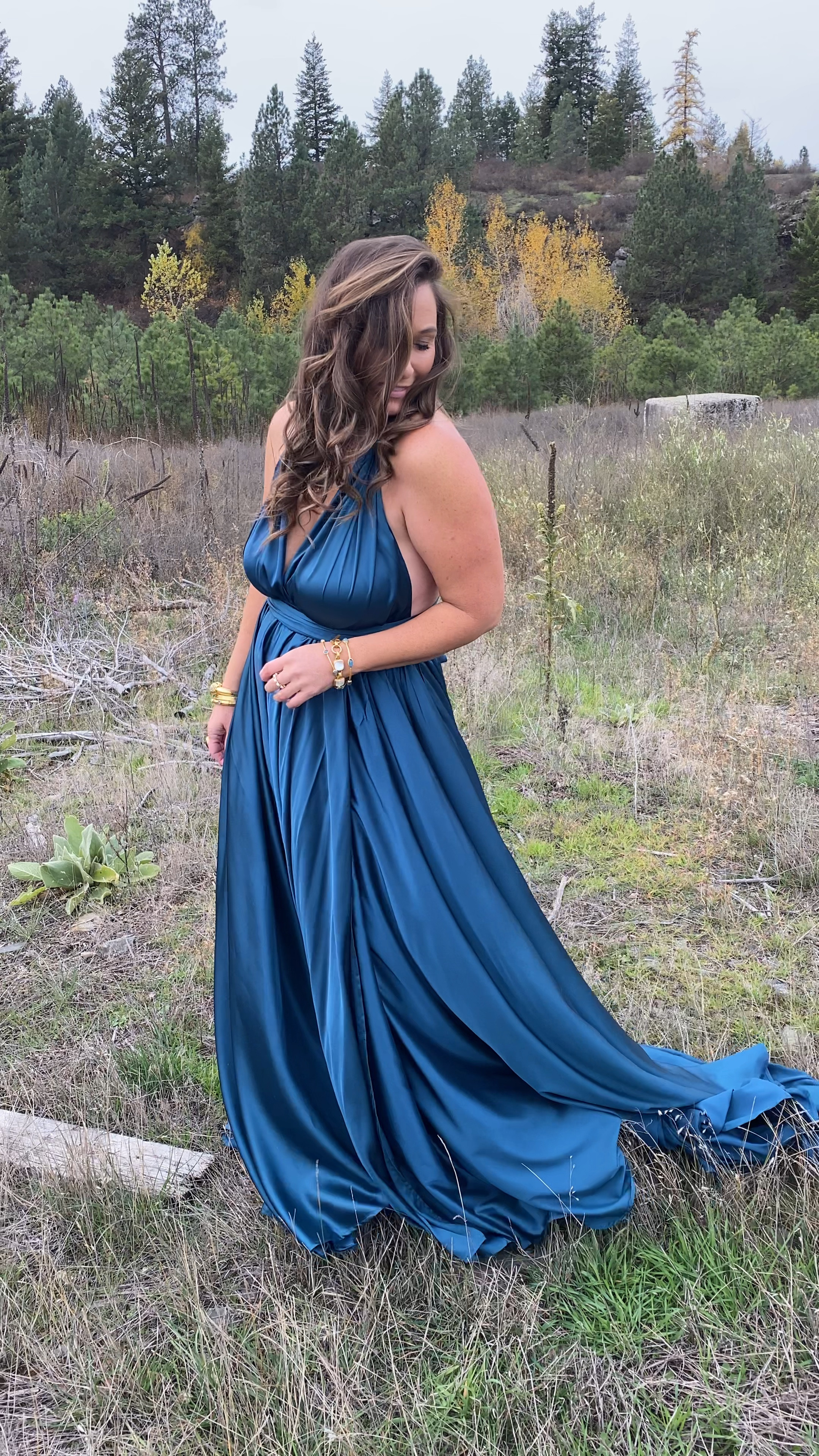 Wedding dress gown for guests attending fall / winter weddings. Peacock blue gown / teal dress / Julie Vos / necklace 

#LTKSeasonal #LTKwedding #LTKVideo