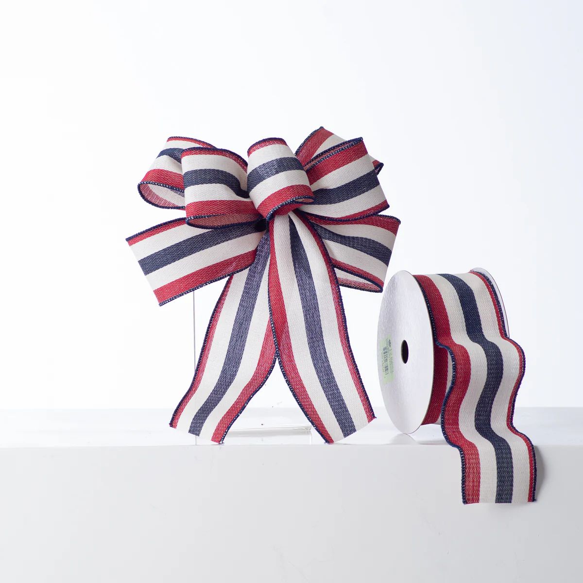 Red, White & Blue Striped Americana Patriot Holiday Hand Tied Loop Bow & Spool of Ribbon | Darby Creek Trading