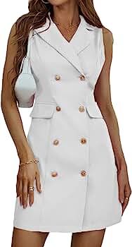 MIRACMODA Women Elegant V Neck Sleeveless/Long Sleeve Dress Casual Work Office Double Breasted Bl... | Amazon (US)