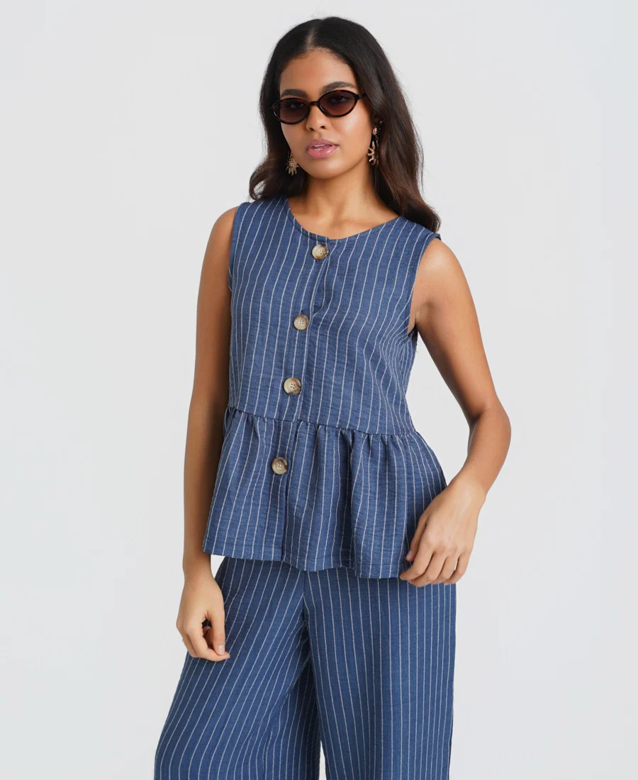 Blue Stripe Peplum Top | Needs No Label