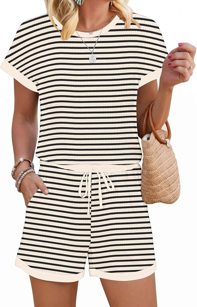 Ekouaer Women Waffle Rompers for Summer Casual Shorts Overalls Adjustable Drawstring Waist Jumpsu... | Amazon (US)