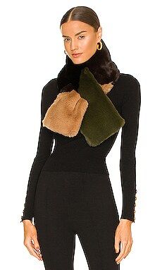 jocelyn Colorblock Faux Fur Pull Thru Scarf in Olive from Revolve.com | Revolve Clothing (Global)