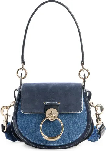 Small Tess Colorblock Denim & Suede Saddle Bag | Nordstrom
