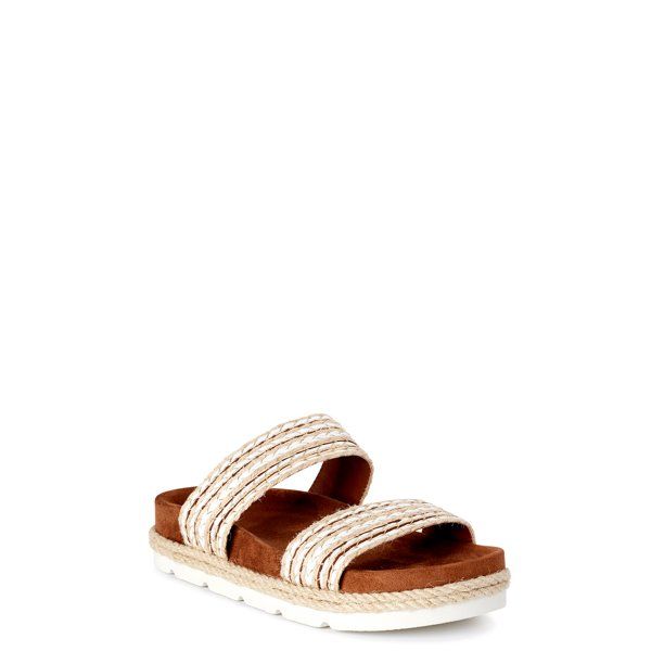 Time and Tru Women's Raffia Two-Band Slide Sandals | Walmart (US)