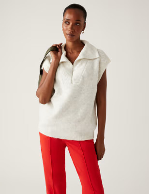 Ribbed Funnel Neck Relaxed Knitted Vest | M&S Collection | M&S | Marks & Spencer (UK)